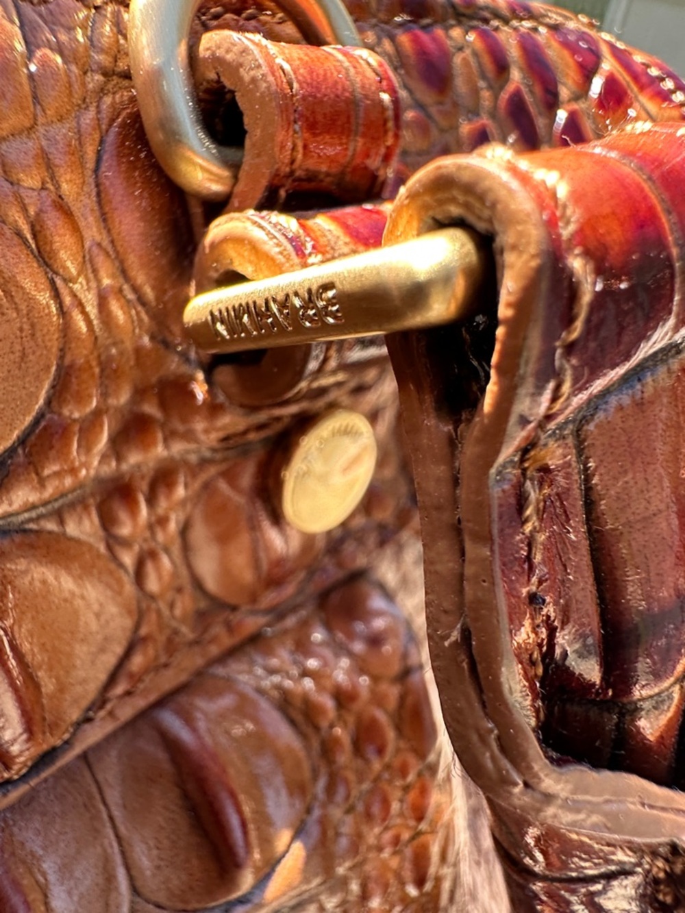 Brahmin Melbourne Faye Toasted Almond  Croc-Embossed Leather Satchel - Picture 4 of 12
